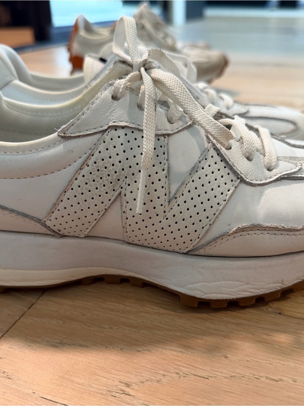 New Balance White Leather Perforated Lace-Up Sneakers